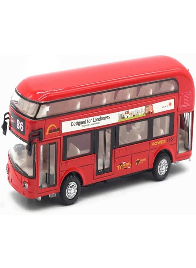 UKAXA Double Decker Bus Diecast Metal London Bus Open Door Light & Music Model Pull Back Toys for Boy Kids - Image 2
